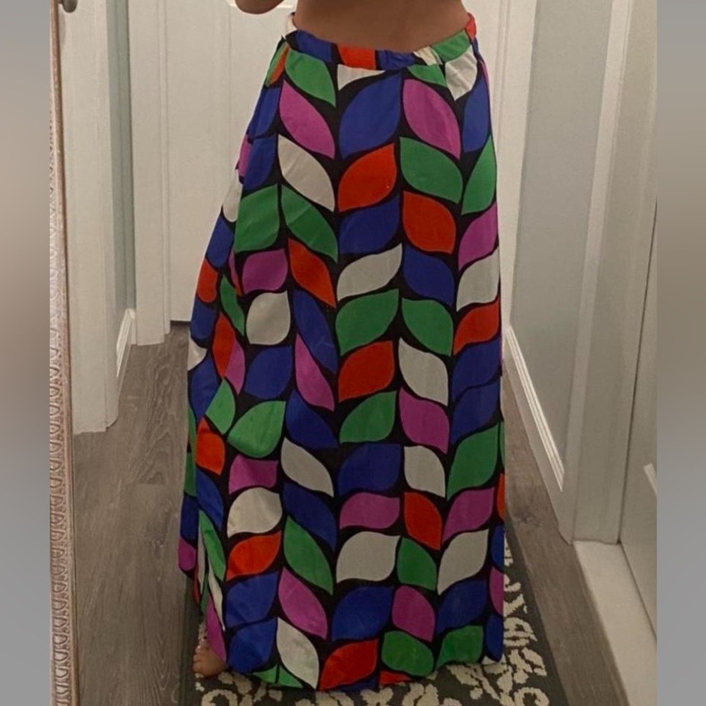 70’s vintage button up long skirt green/blue/red - Picture 2 of 4